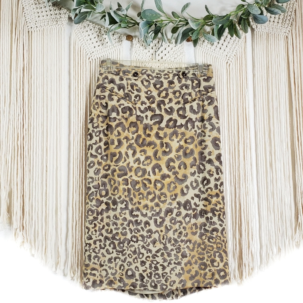 Dana Pale Leopard Pencil Skirt Faux Belt & Pockets, Animal Print